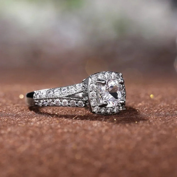 ▶NEW LUXURY 14K WHITE GOLD SQUARE GEM DIAMOND ENGAGEMENT RING FOR WOMEN, K774 - Picture 5 of 6